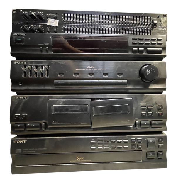 Group of assorted Sony audio systems w/ Alesis MEW 230 dual 1/3 octave EQ unit -
