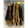 Image 2 : 2 Bins of assorted - includes Martial arts training wooden sticks / drawer organizers / misc office 