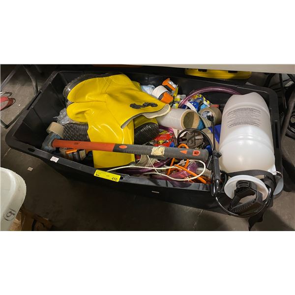 Large Bin Full of Misc. - Tools, Boots, Tape, Etc.