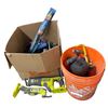 Image 1 : Lot of Power & Hand Tools incl. Ryobi Reciprocating Saw, Hammers, Garden Tools & Tire Chains