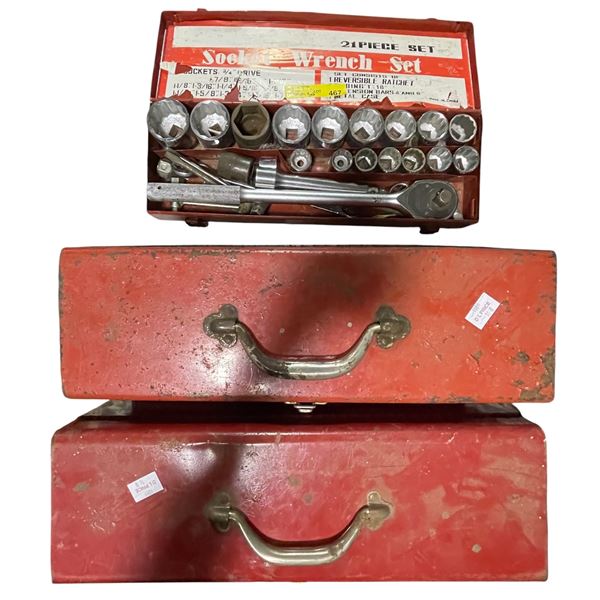 21-Piece Socket Wrench Set in Metal Case (Pcs may be missing) & Group of 2 Tool Boxes w/Contents & B