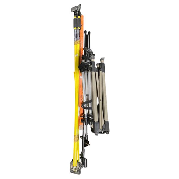 Lot of Surveying Tripods, Telescopic Measuring Poles & Stand