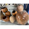 Image 2 : Shelf Lot of Misc Potter - Vases, Basket, Drums, Etc.