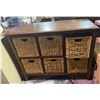 Image 2 : Wooden Storage Cabinet w/Baskets & Box of Lamp, Blanket, Pictures, Tray, Etc.