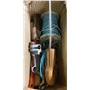 Image 2 : Large Mixed Hand Tool Lot w/ Rope, Saws & Hardware Multiple hand saws and hacksaws, Spool of blue ut