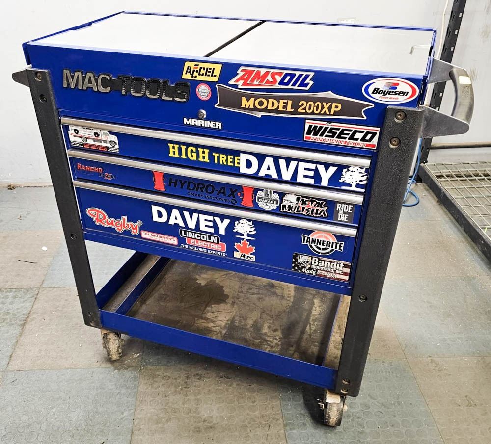 MAC TOOLS BLUE TOOL CART W/ 3 DRAWER & SLIDING TOP