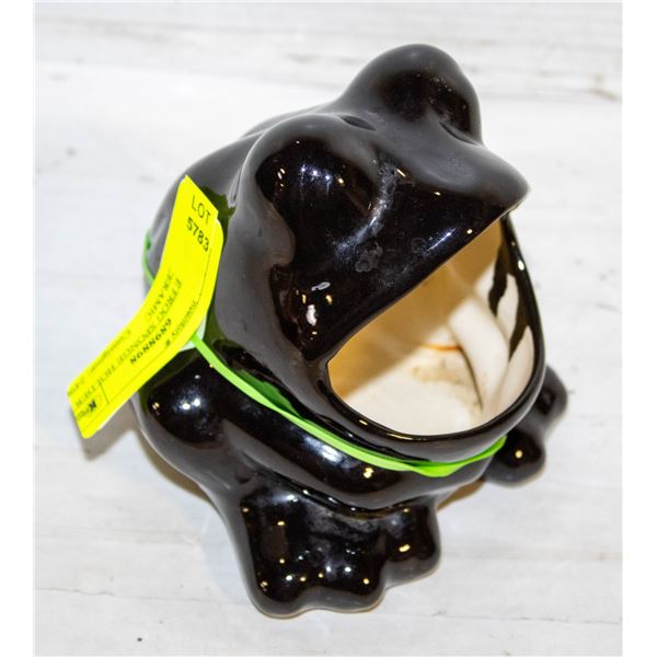 VINTAGE FROG SPONGE HOLDER BLACK CERAMIC