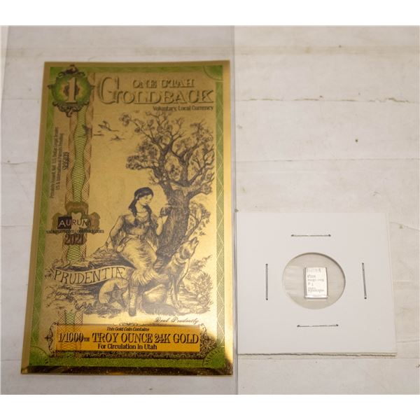 (1/1000oz 24K GOLD) UTAH GOLDBACK NOTE,