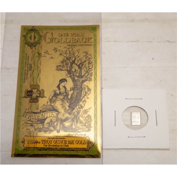 (1/1000oz 24K GOLD) UTAH GOLDBACK NOTE,