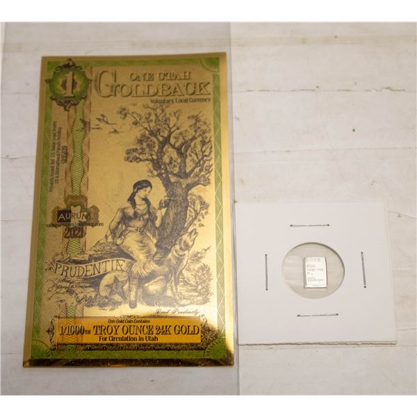 (1/1000oz 24K GOLD) UTAH GOLDBACK NOTE,