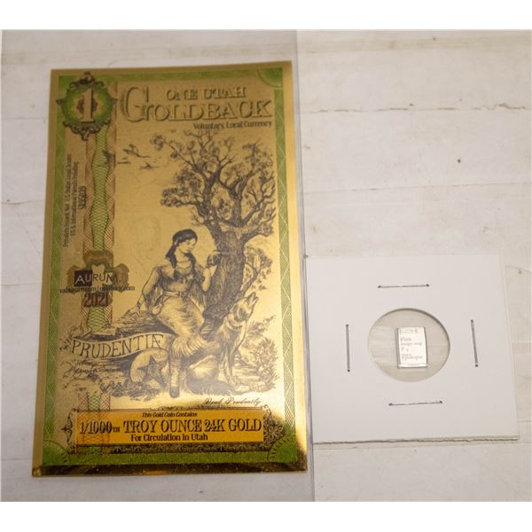 (1/1000oz 24K GOLD) UTAH GOLDBACK NOTE,
