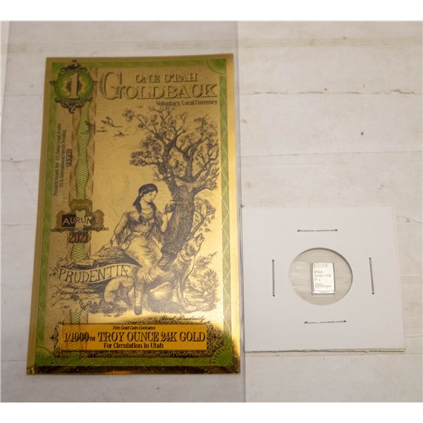 (1/1000oz 24K GOLD) UTAH GOLDBACK NOTE,