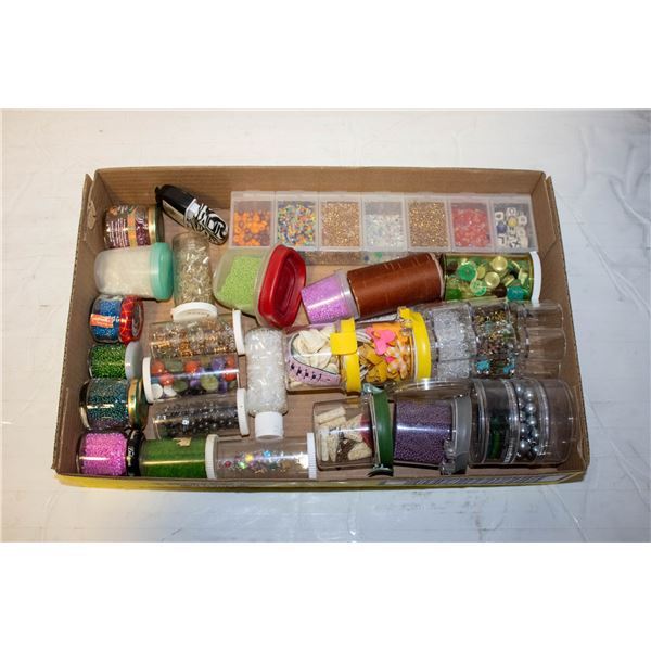 FLAT OF BEADS AND CRAFTING MATERIALS