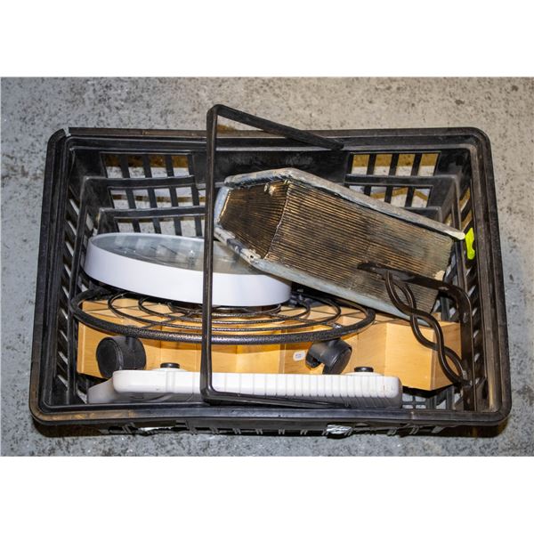 BASKET OF SHELVING AND OTHER HOUSEHOLD GOODS