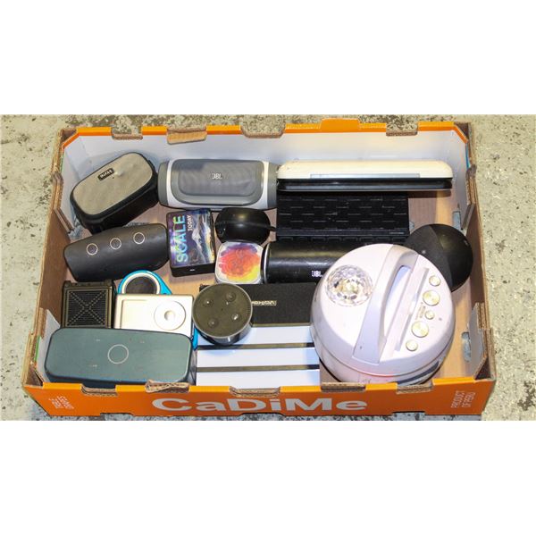 BOX OF BLUETOOTH SPEAKERS INCLUDING JBL
