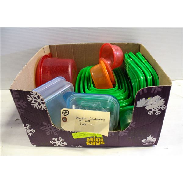 -LOT OF PLASTIC -CONTAINERS/LIDS