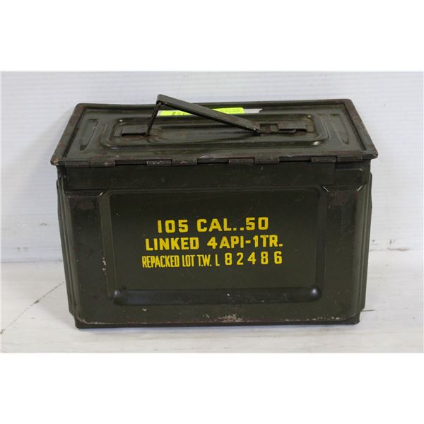 WWII U.S. MILITARY STEEL AMMO BOX "105 CAL .50