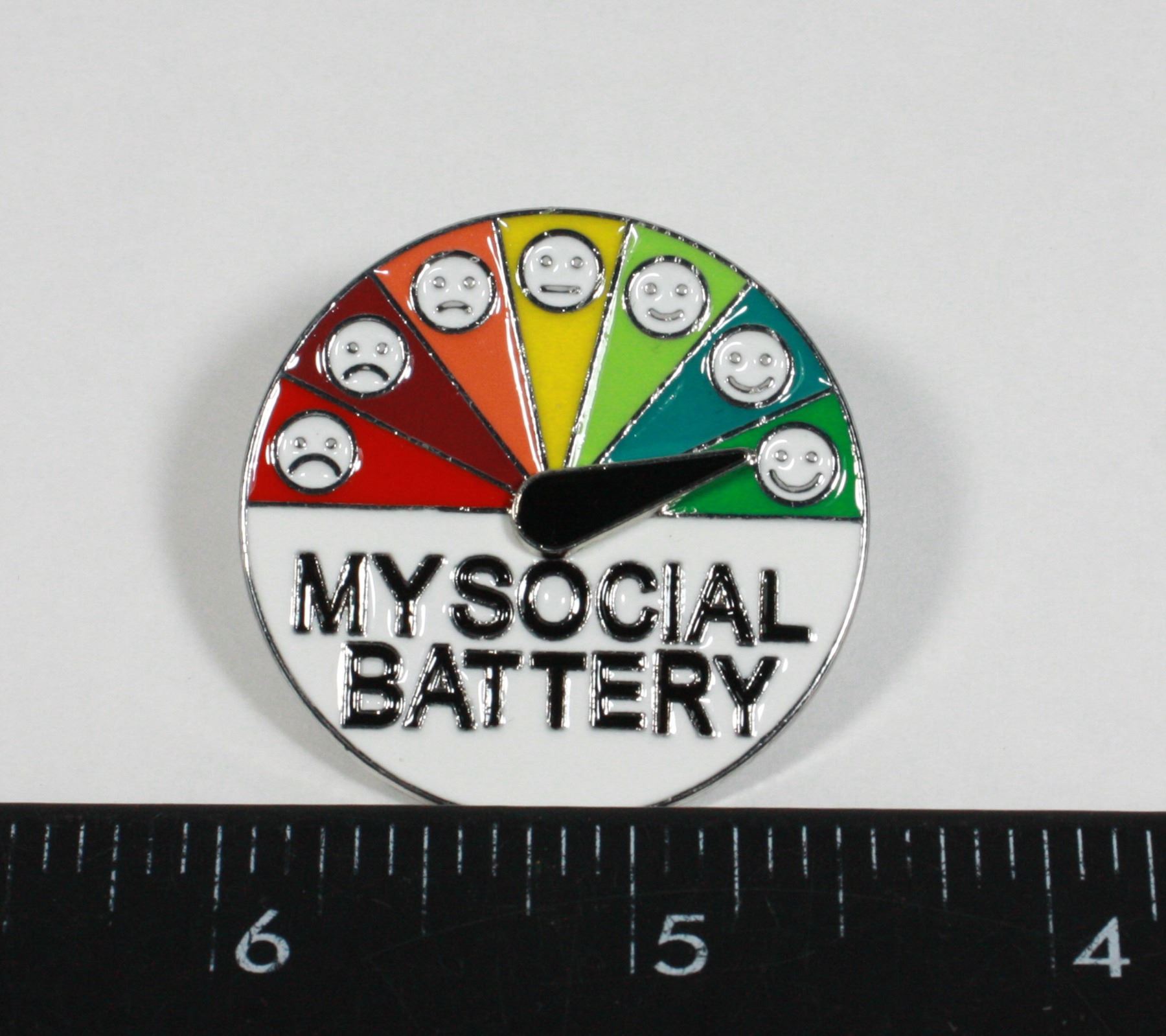 NEW SILVER TONE SOCIAL BATTERY METER LAPEL PIN