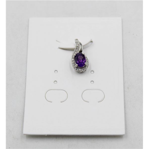 #120-NATURAL AMETHYST & CZ  PENDANT