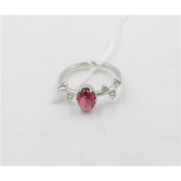 #151- NATURAL RED GARNET & CZ RING SIZE 7.5