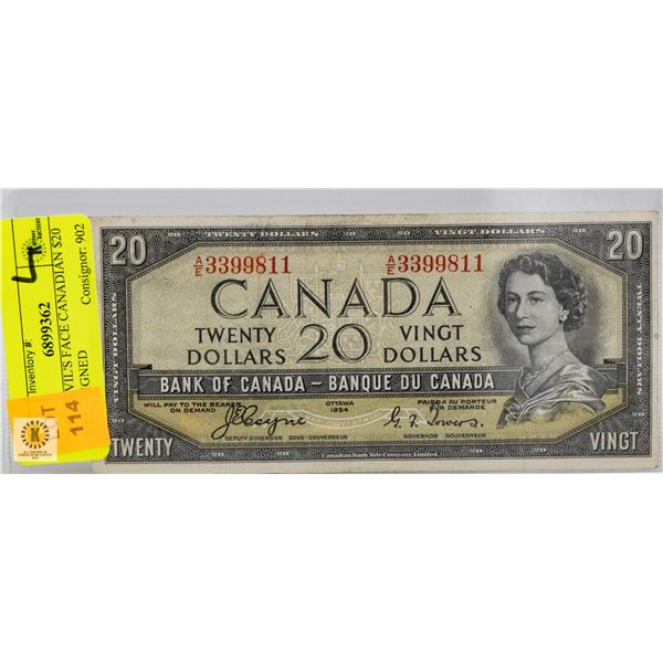 1954 DEVIL'S FACE CANADIAN $20 BILL - SIGNED