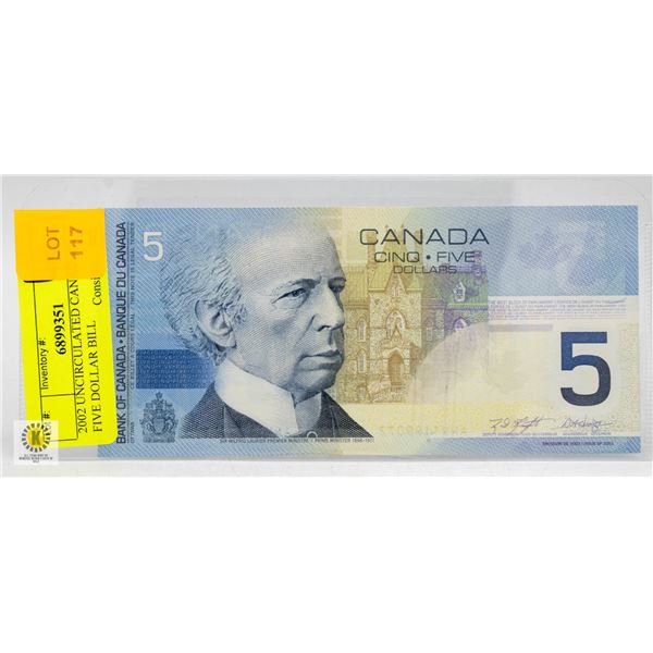 2002 UNCIRCULATED CANADIAN FIVE DOLLAR BILL
