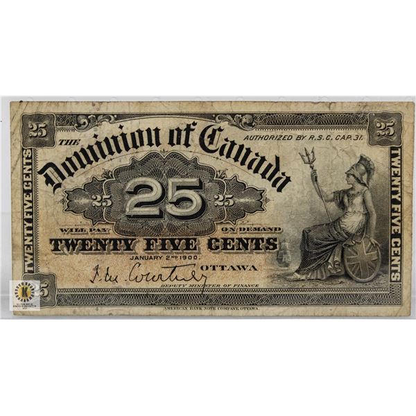 1900 DOMINION OF CANADA 25 CENT SHIN