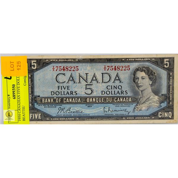 1954 CANADIAN FIVE DOLLAR BILL - BEATTIE/