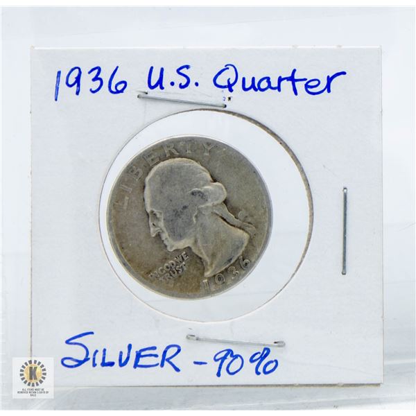 1936 U.S. SILVER QUARTER - 90% SILVER