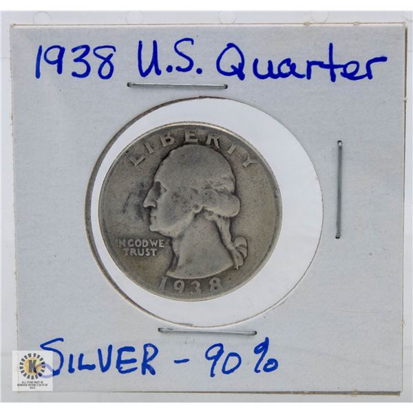 1938 U.S. SILVER QUARTER - 90% SILVER