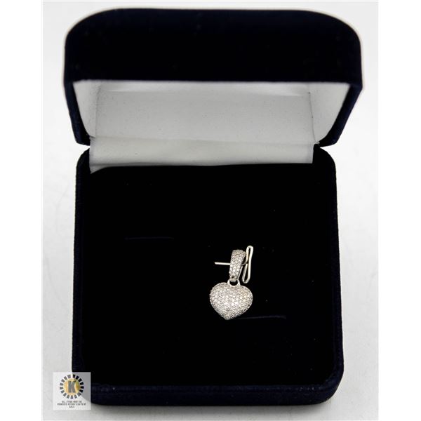 14 KT WHITE GOLD HEART PENDANT COVERED WITH