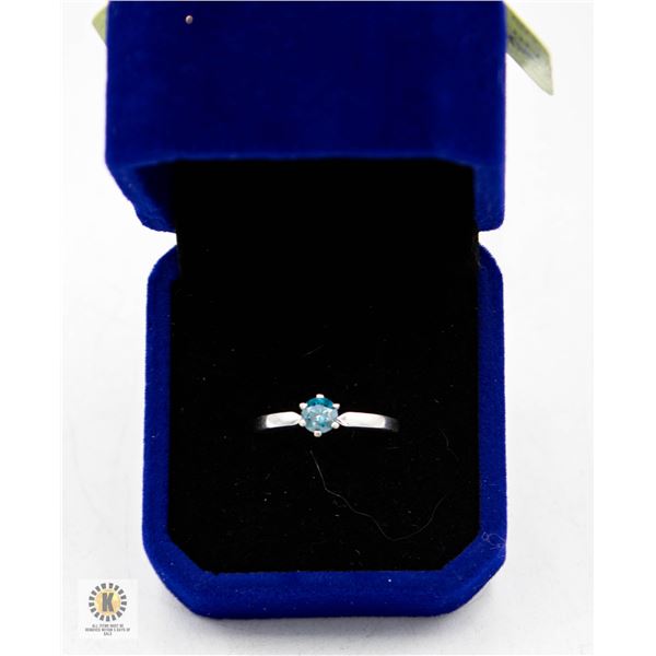 STAMPED 14K RING WITH 0.33CT BLUE ROUND
