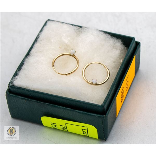 DAINTY 10K STAMPED SLEEPER HOOPS WITH MICRO OPALS-