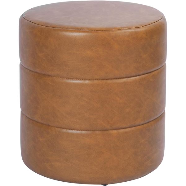 NEW HOMEPOP ROUND FAUX LEATHER OTTOMON - BROWN