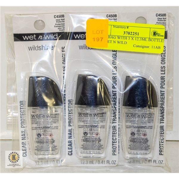 NEW BAG WITH 3 X 12.3ML BOTTLES OF WET N WILD