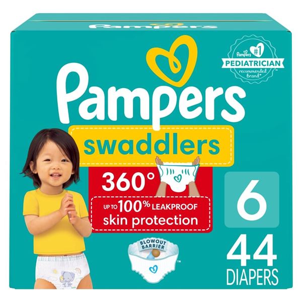NEW 44PK DIAPERS PAMPERS SIZE 6 SWADDLERS