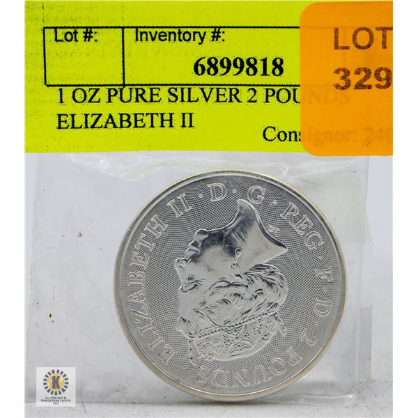 1 OZ PURE SILVER 2 POUNDS ELIZABETH II