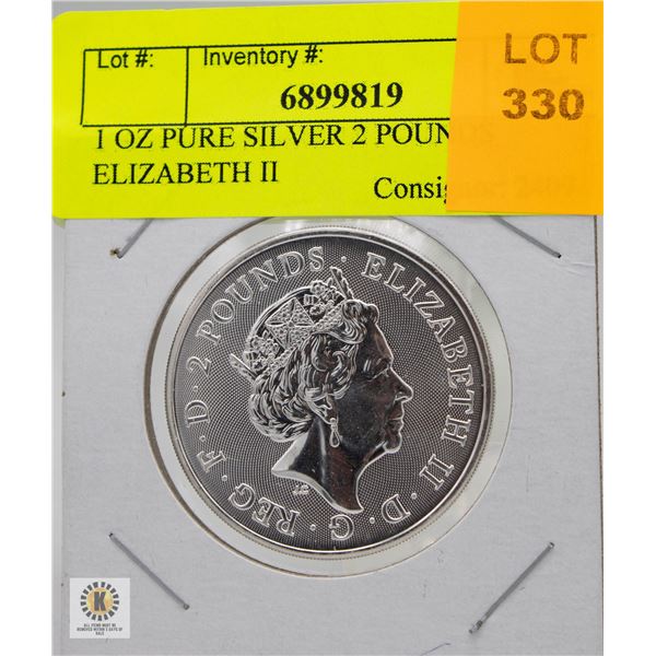 1 OZ PURE SILVER 2 POUNDS ELIZABETH II