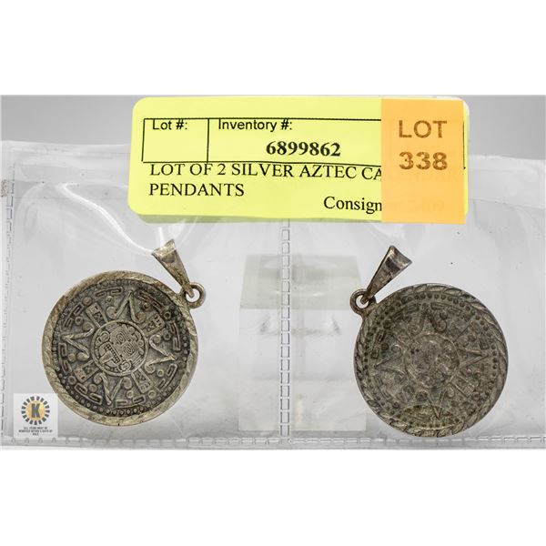 LOT OF 2 SILVER AZTEC CALENDAR PENDANTS