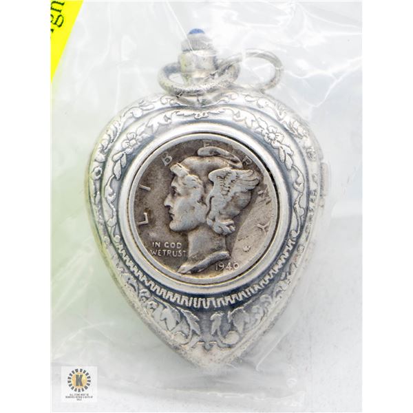 SILVER 1940 US 10 CENT COIN SET IN VINTAGE LOCKET