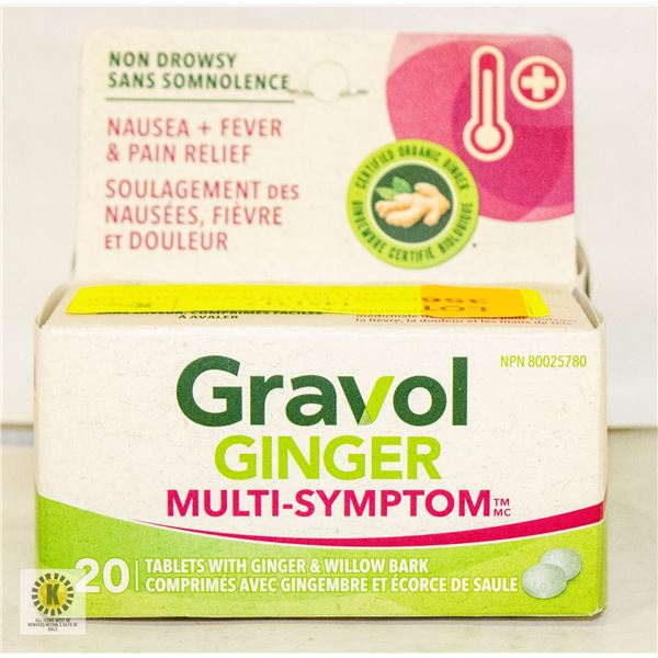 TWO 20 PACKS OF GRAVOL GINGER MULTI-SYMPTOM