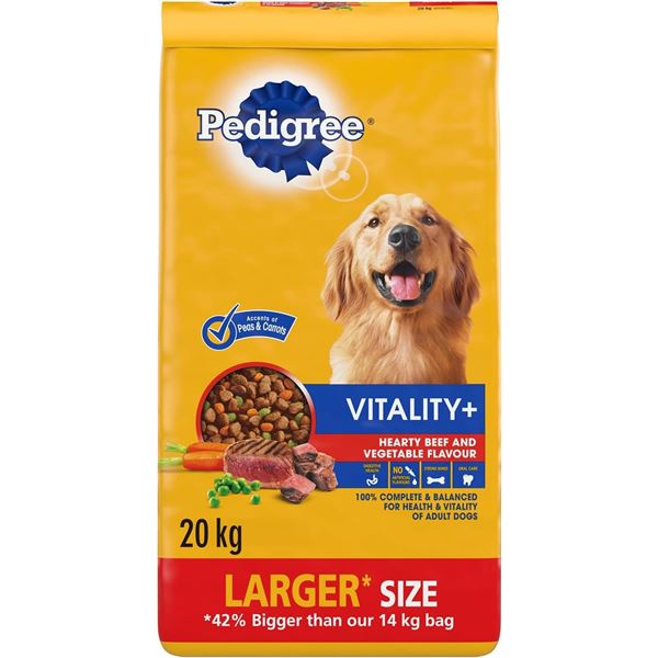 NEW 20KG BAG PEDIGREE VITALITY + ADULT DRY DOG