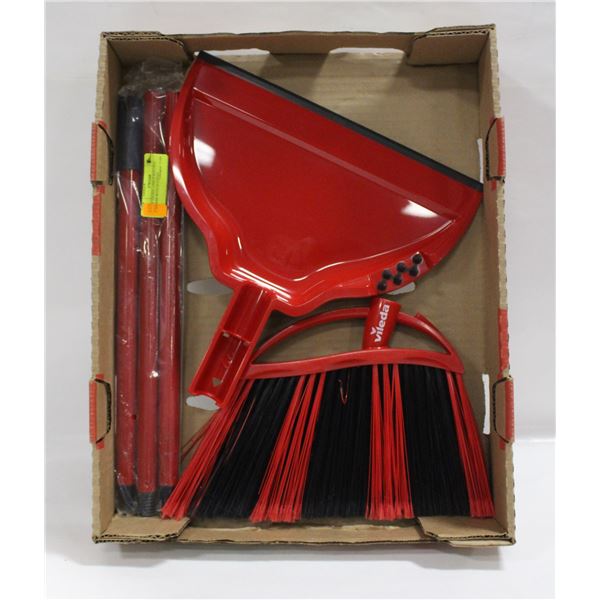 NEW VILEDA 3 PIECE KITCHEN BROOM WITH DUSTPAN