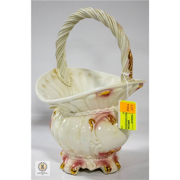 GENUINE CAPODIMONTE FLOWER BASKET H-11" DIAM-8"