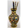 Image 1 : VINTAGE 6 INCH CLOISONNE VASE WITH 4 STICKS