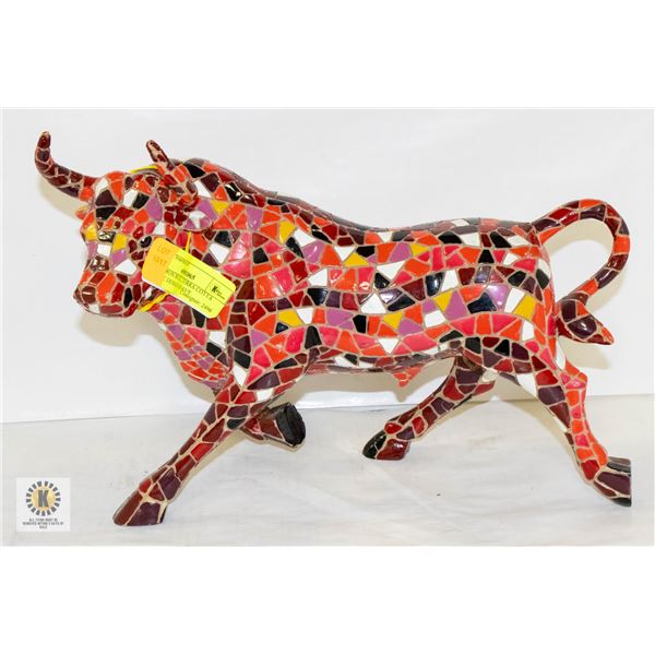 CAST IRON BULL TERRA COTTA MOSAIC DESIGN