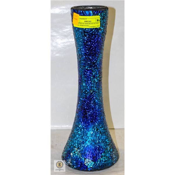 BLUE CRACKLED GLASS VASE