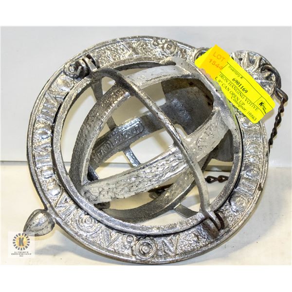 SILVER IRON HANGING VOTIVE HOLDER, 9" CAN OPEN UP