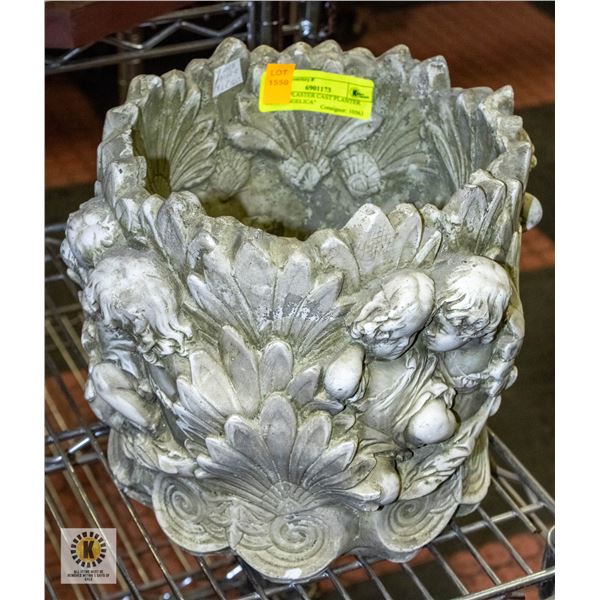 HEAVY PLASTER CAST PLANTER POT, "ANGELICA"