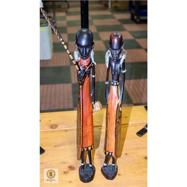 2 AFRICAN WOOD CARVINGS, 18"TALL